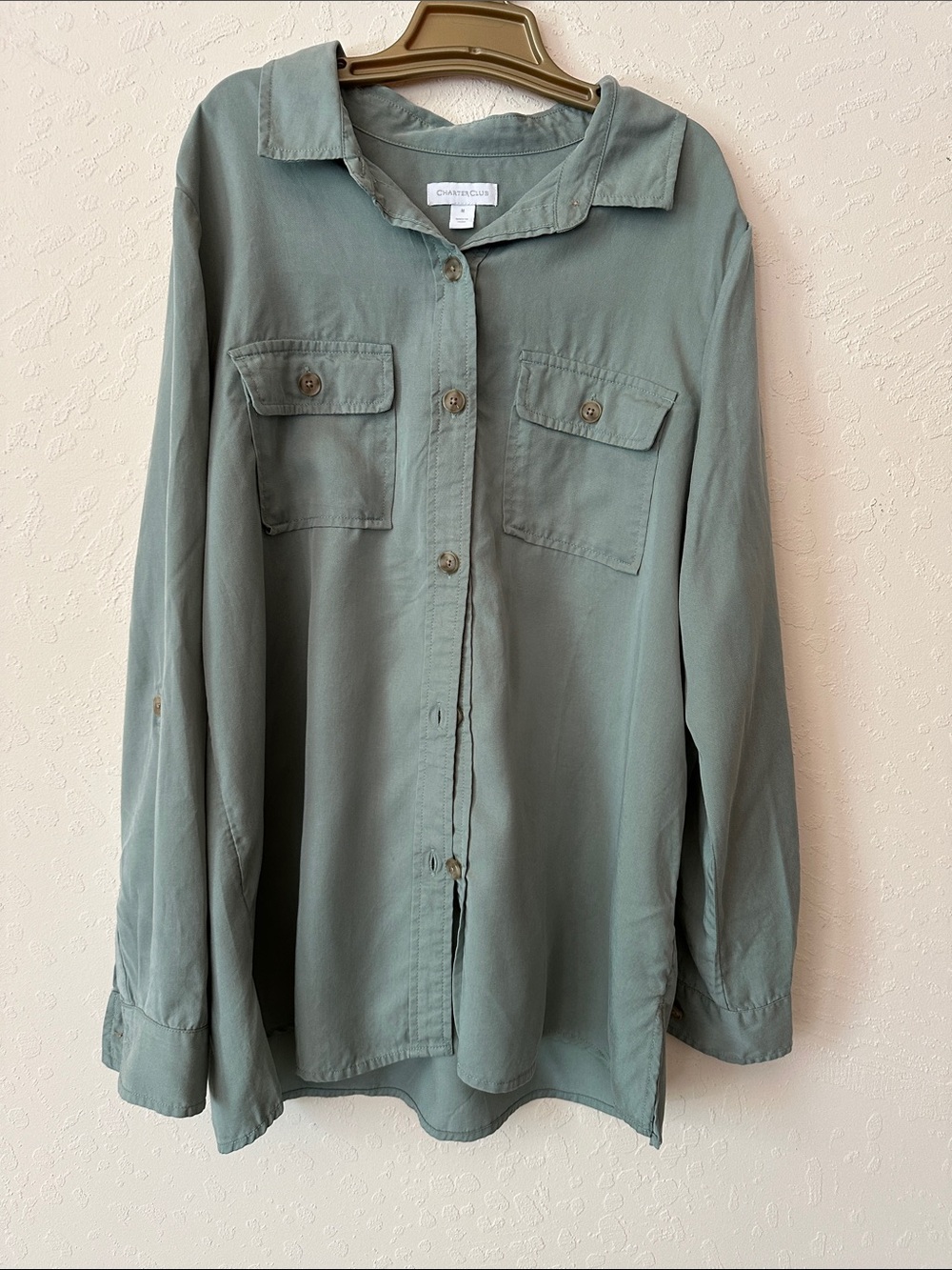 Calvin Klein Dusty Sage Button-Front Utility Blouse